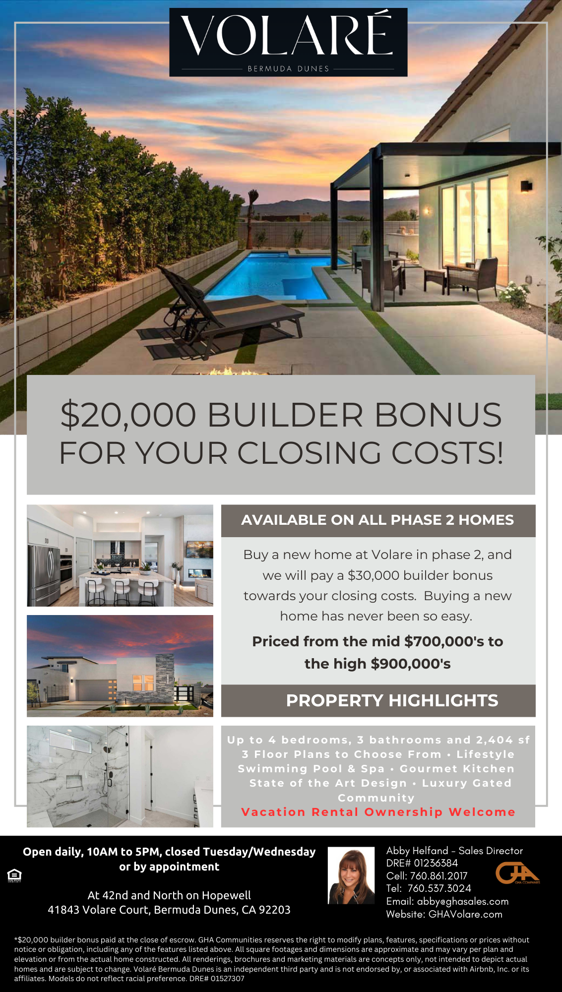 Builder bonus $20k information flyer.