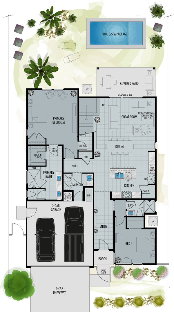  artist rendering of the first floor plan for plan three.