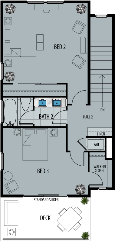 artist rendering of the second floor plan for plan four.
